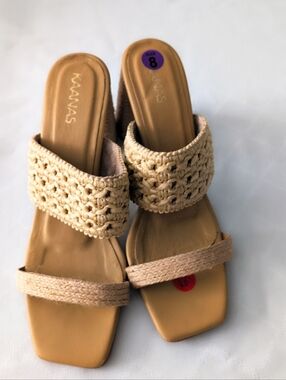KAANAS Women's Beige Woven Slide Sandals